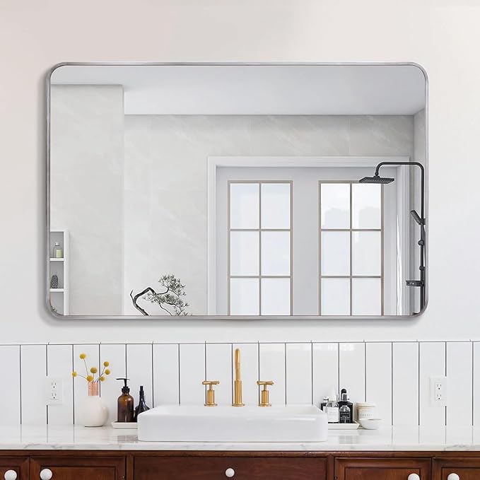 Bathroom Mirror 30x40 inch, Modern Round Corner Bathroom Vanity Mirror - Image 2