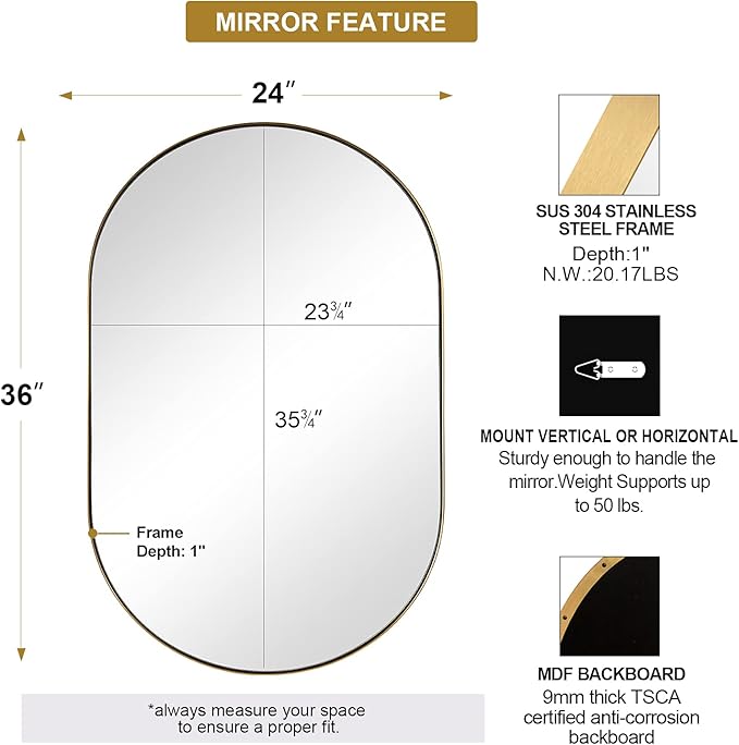 ANDY STAR Gold Oval Mirror, Brass Mirror - Image 2