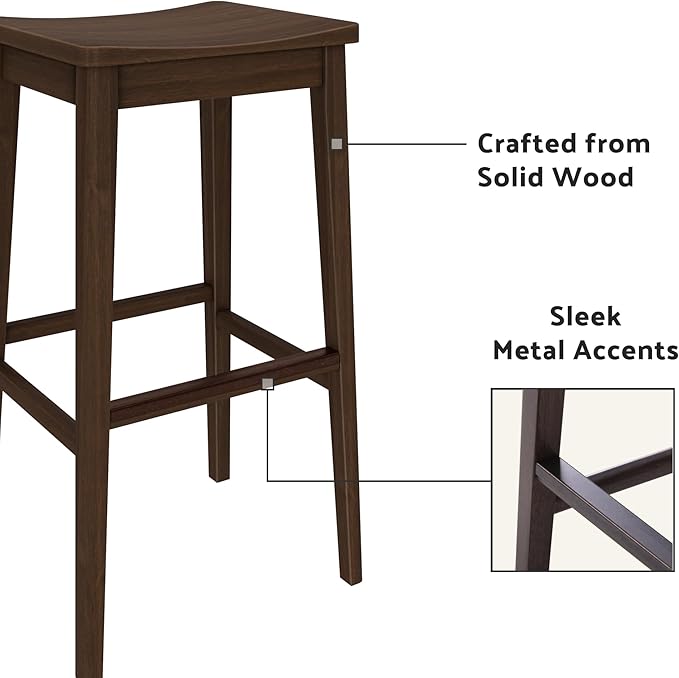Plank+Beam Smythe Bar Stool, Sturdy Wood Modern Kitchen Counter Height Stool - Image 5