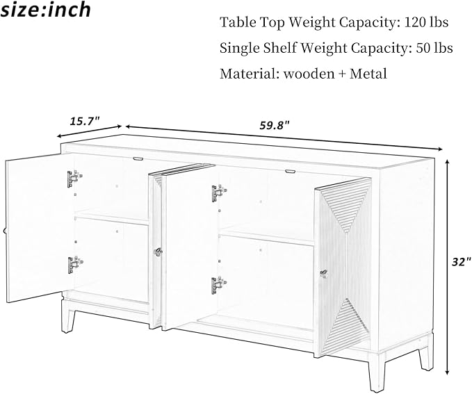 Merax 60" Sideboard Buffet Storage Cabinet - Image 2