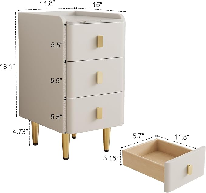 Narrow Nightstand with Drawers, Narrow Side Table Leather, Small Bedside Tables - Image 2