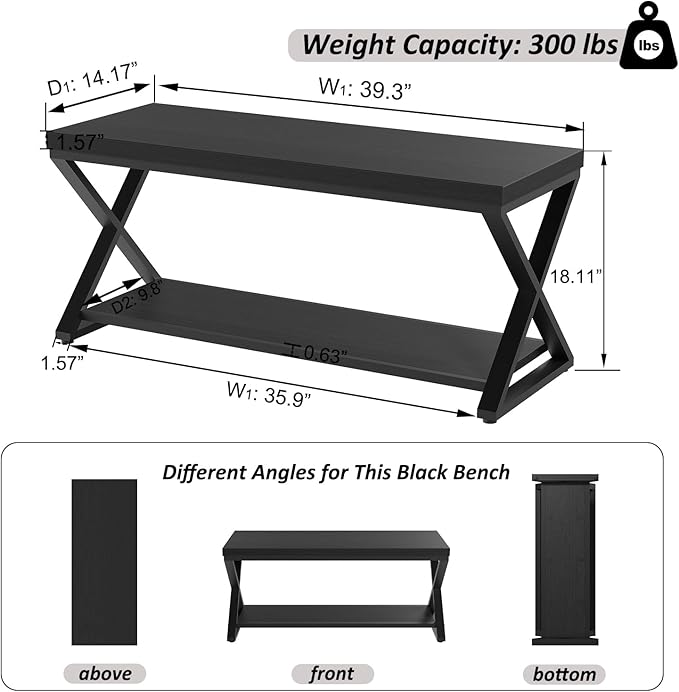 IBF Black Bench for Entryway, Farmhouse Entry Way Home Organizer Shoe Bench Seat - Image 2