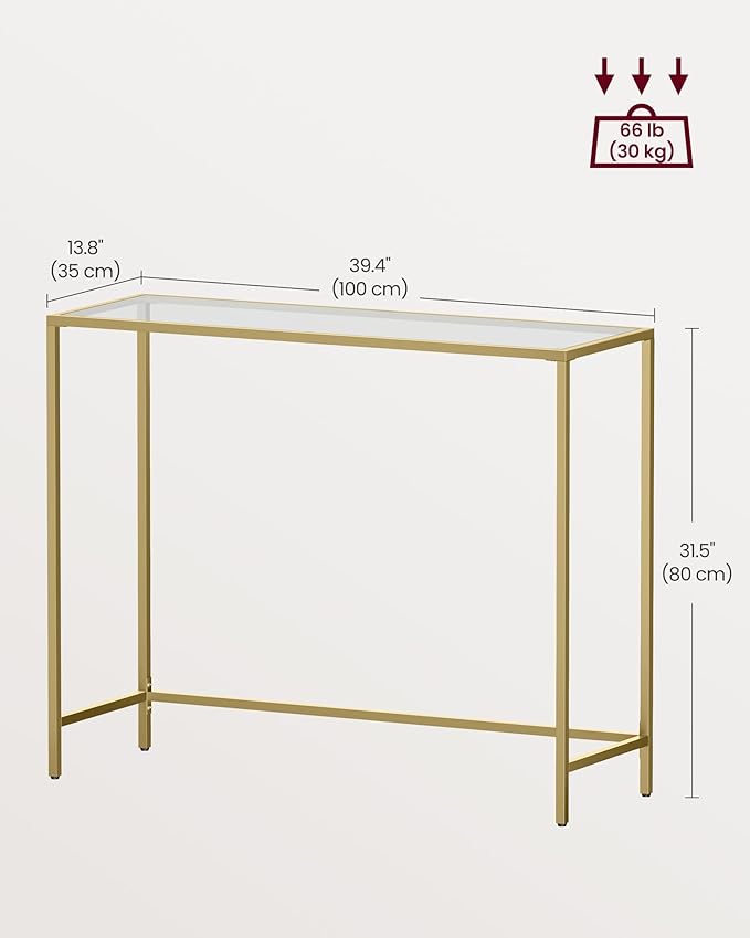 VASAGLE 39.4 Inches Console Table, Tempered Glass Sofa Table, Modern Entryway - Image 3