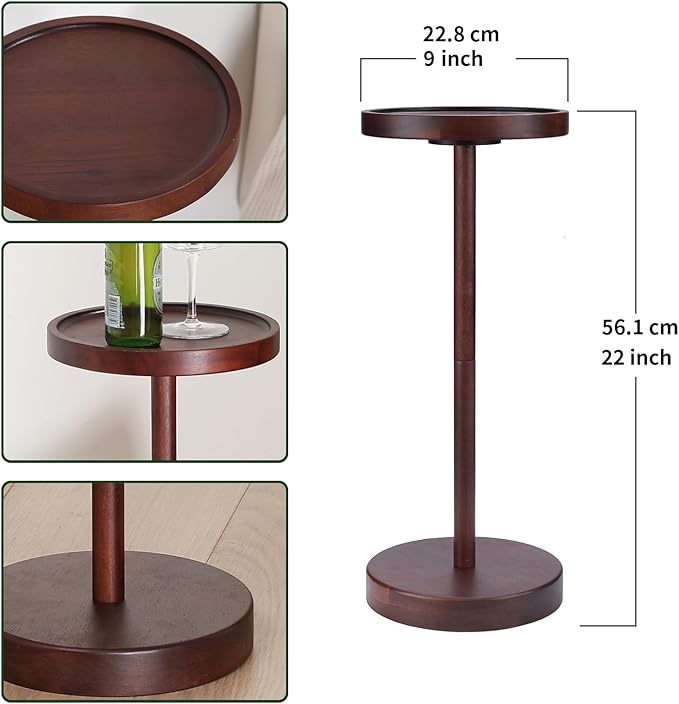Solid Acacia Wood Pedestal End Table - Image 2