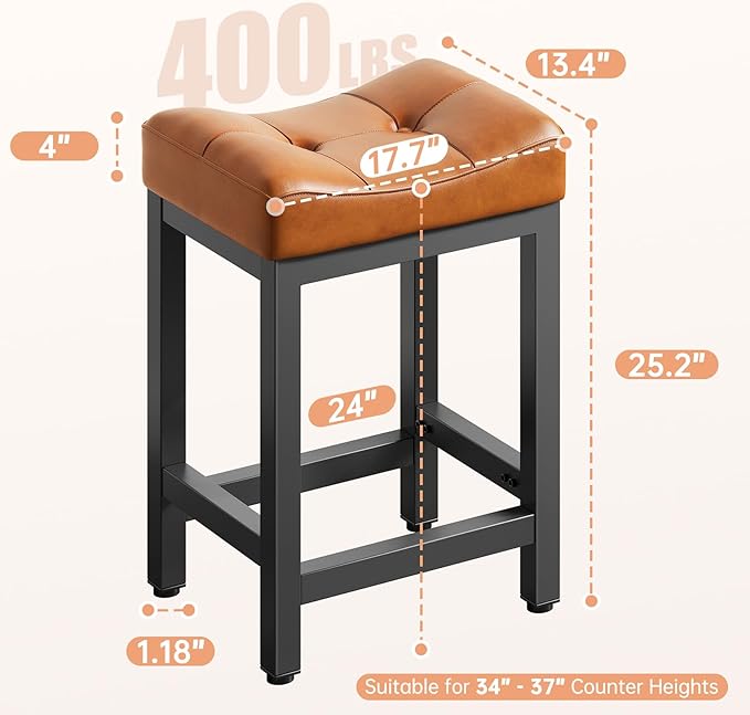 Dripex Backless Saddle Bar Stools Set of 3, Modern Faux Leather 24'' Counter - Image 3
