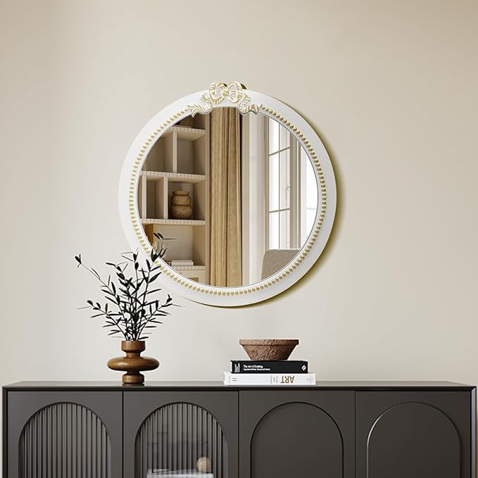 Vintage Round Wall Mirror 23.6inch Farmhouse Wooden Vanity Mirror - Image 6
