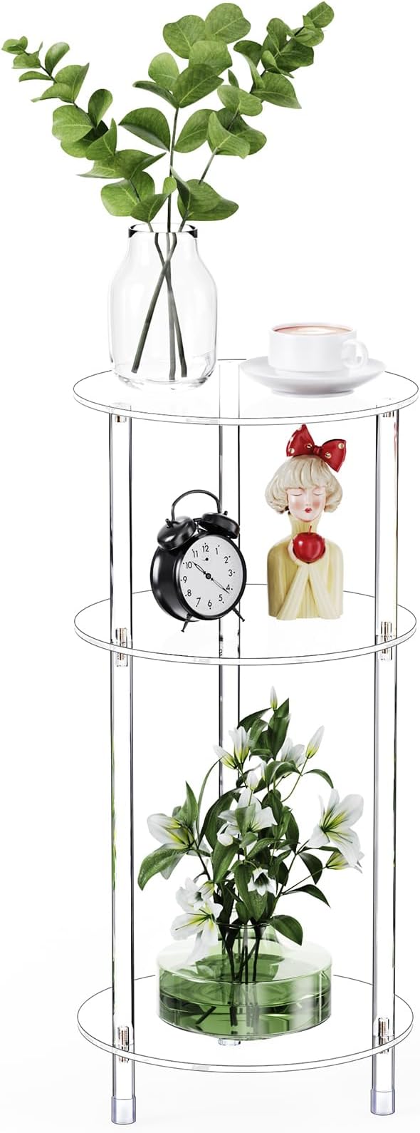 Clear Round Acrylic Side Table for Small Spaces, 11.81" L x 11.81" W x 24.6" H by Bkemiy