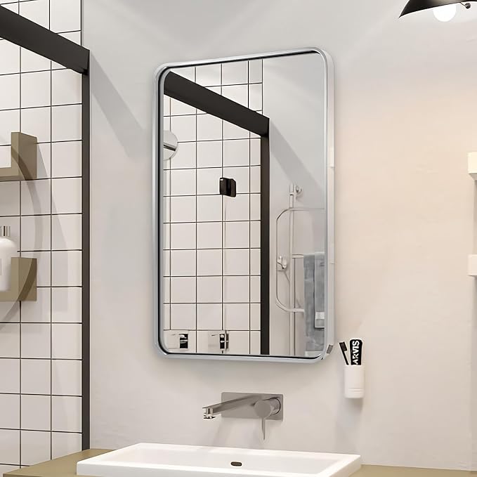 ANDY STAR 28x36 INCH Chrome Bathroom Mirrors, Polished Chrome Bathroom Mirror - Image 9