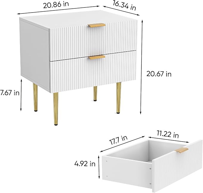 White Nightstand for Bedroom, Fluted Night Stand, End Table for Living Room - Image 2