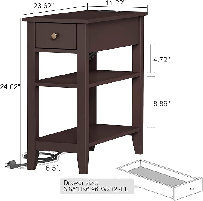 ChooChoo Narrow End Table with Charging Station, Side Table Living Room with - Image 3