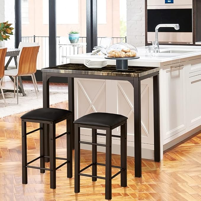 VECELO Dining Table Set with 2 Stools, 3 Piece Counter Height - Image 4