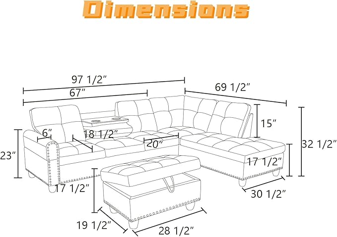 L Shaped Sectional Couch with Otttoman, Apartments - Image 2