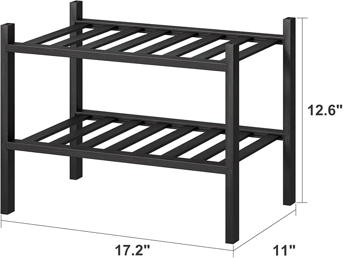 Black Small Shoe Rack for Entryway, 2-Tier Bamboo Shoe Organizer for Hallway - Image 3