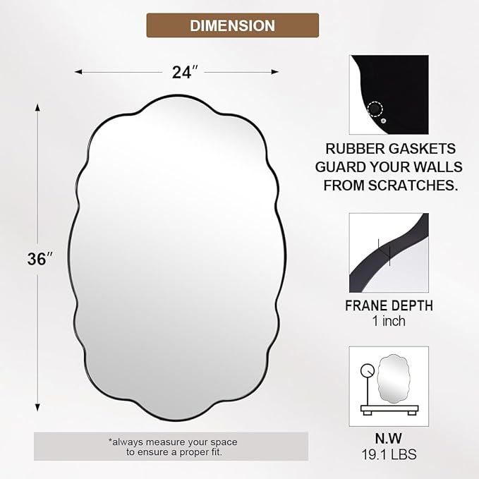 ANDY STAR Matte Black Scalloped Wall Mirror -24x36 Irregular Bathroom Vanity - Image 2