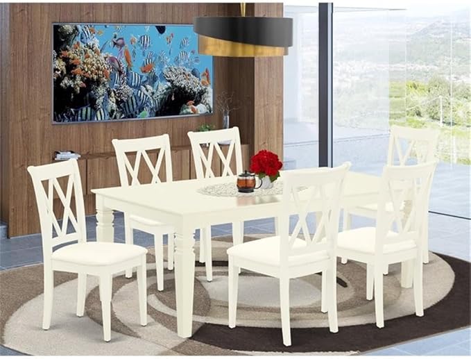 East West Furniture LGCL7-LWH-C 7 Piece Dining Room Table Set Consist of a - Image 2