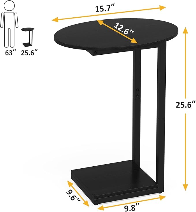 Hosfais Small Side Table End Table, C-Shaped Wood Coffee Table TV Tray - Image 3