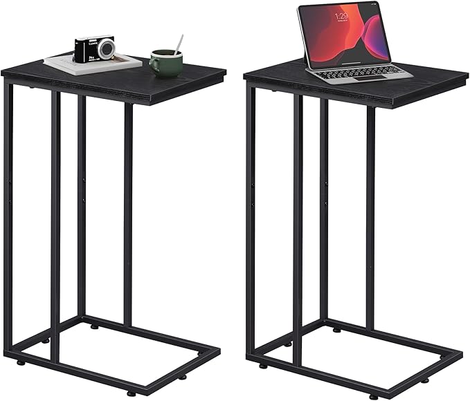 WLIVE Black Side Table Set of 2, C Shaped End Table Sets, Small Sofa Side by WLIVE