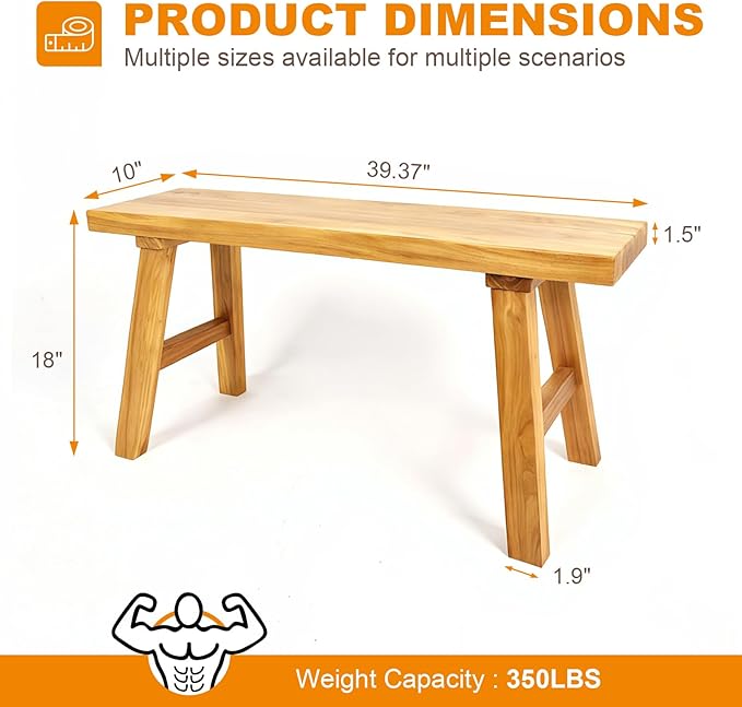 Farmhouse Solid Wood Bench: Long Rustic Indoor Narrow Wooden Bench - Image 2