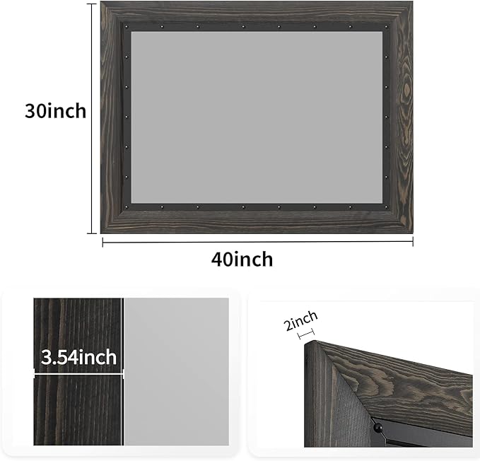 YOSHOOT Rustic Wooden Framed Wall Mirror, 40x30 Inch, Natural Wood and Iron - Image 3