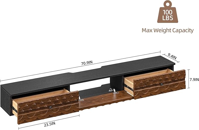 Fully-Assembled Floating TV Stand, Vintage Carved Floating Entertainment Center - Image 2