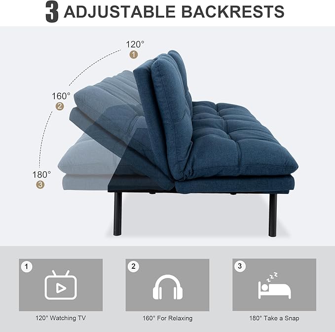 Vipbear Futon Sofa Bed Couch, Space-Saving Loveseat - Image 3