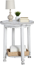 Rustic Cottage Round End Table w/ 1 Shelf, Farmhouse Style by AlaterreFurniture