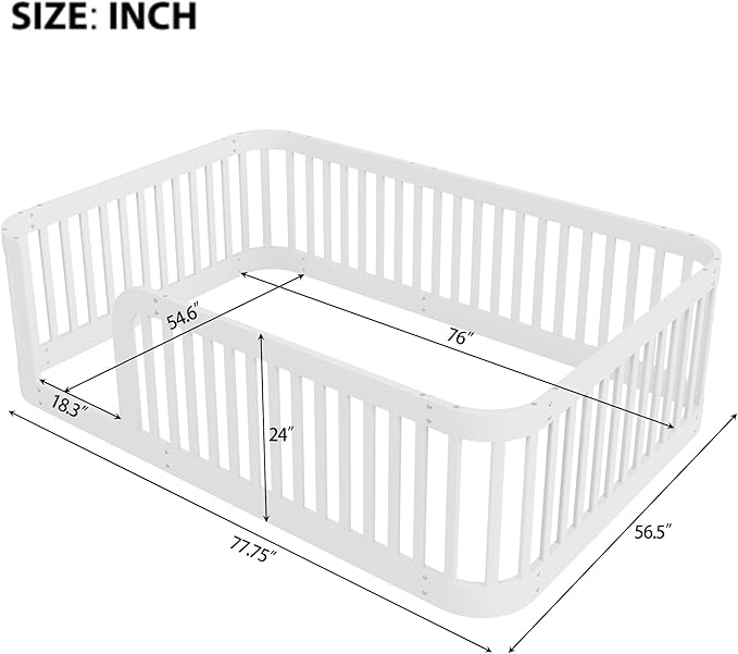 Full Floor Bed with High Fence and Rounded Corner Design, Montessori Floor Bed - Image 3