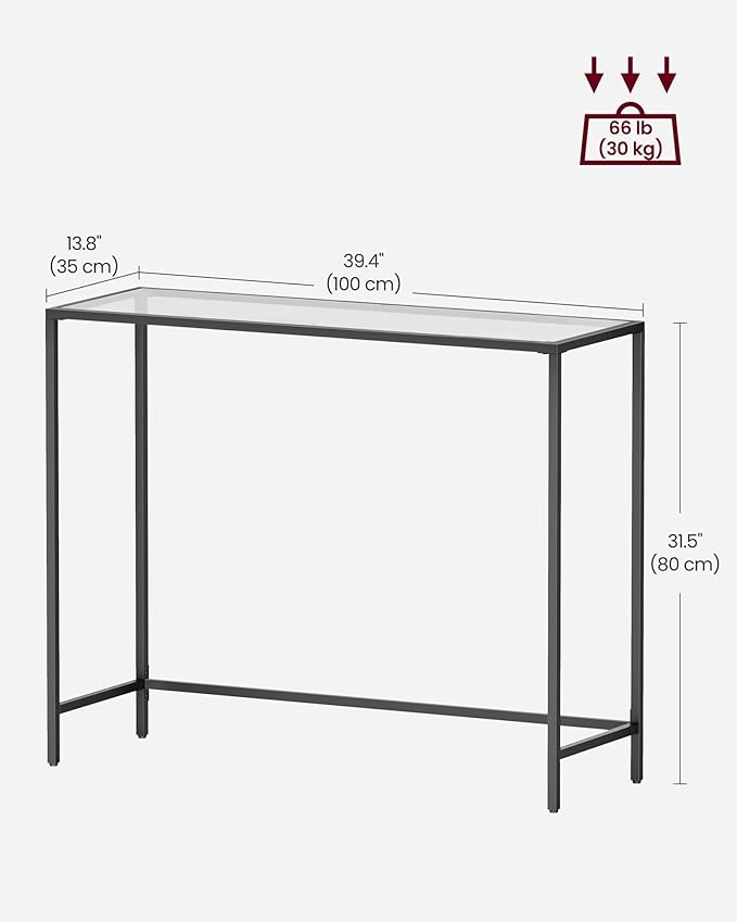 VASAGLE 39.4 Inches Console Table, Tempered Glass Sofa Table, Modern Entryway - Image 3