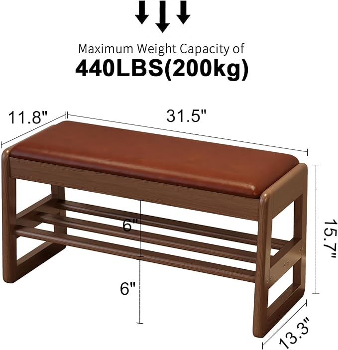 Shoe Rack Bench with Leather Cushion, 2 Tiers Shoe Bench with Flip-Top Storage - Image 3