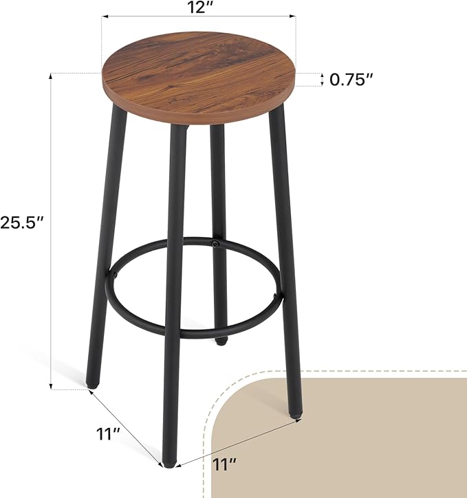 Athena Collection Bar Stools Set of 2, 25.5 Inches Round Counter Height Bar - Image 3