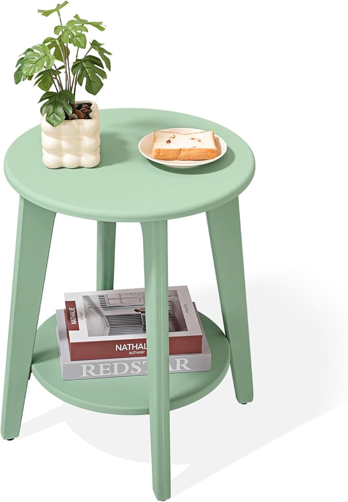 Round Side Table Green Wooden End Table by FEUFOAM