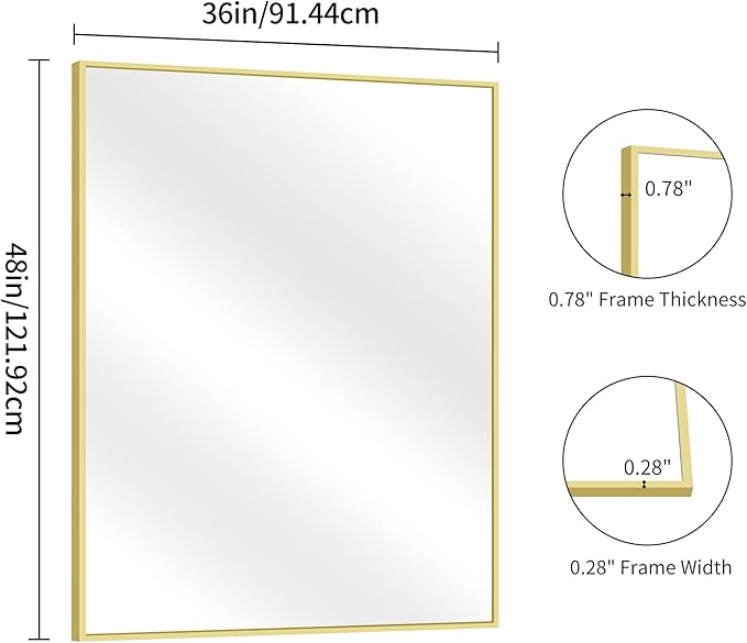YIROMAN Bathroom Mirror 48"x36", Large Brushed Gold Bathroom Mirror - Image 5