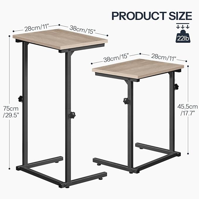 HOOBRO C Shaped End Table, Adjustable Height Side Table - Image 3