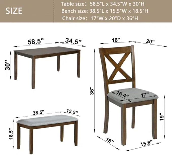 6-Piece Dining Table Set for 4-6 People, Kitchen Set - Image 6