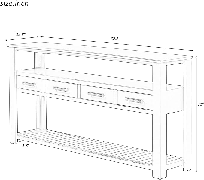 Ball & Cast 62.2“ Contemporary 4 Drawers Console Table, Long Entryway-Table - Image 2