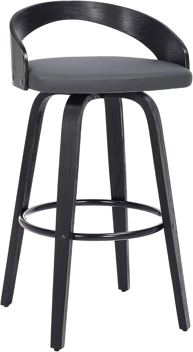 Armen Living Sonia 30" Bar Height Swivel Gray Faux Leather and Black Wood Bar by ArmenLiving