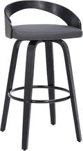 Armen Living Sonia 30" Bar Height Swivel Gray Faux Leather and Black Wood Bar by ArmenLiving