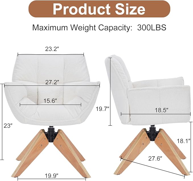 Mid Century Accent Chair, Lambs Wool Vanity Chair Modern Cozy Desk Chair no - Image 2