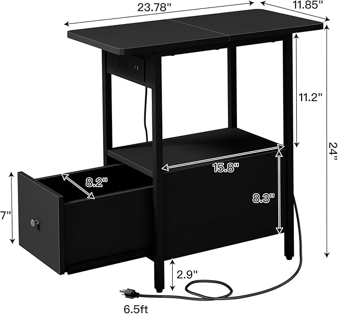LIDYUK End Table with Charging Station, Narrow Side Table with Drawer and USB - Image 3