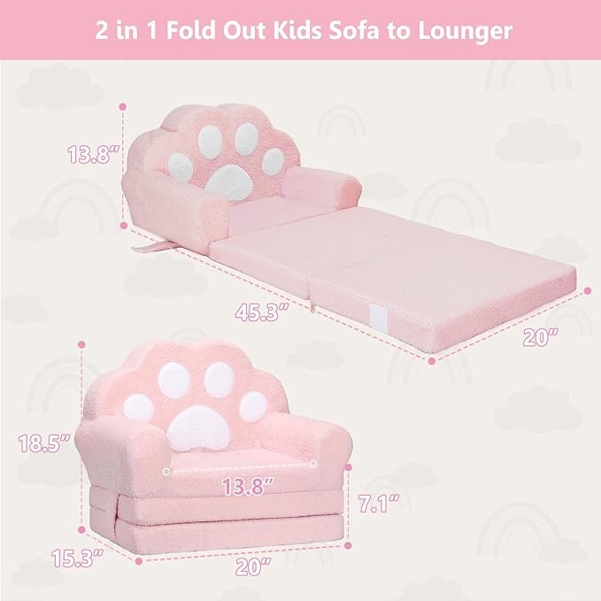 MONKISS Cat Paw Kids Couch, Toddler Chairs Comfy, Toddler Couch Bed Fold Out - Image 3