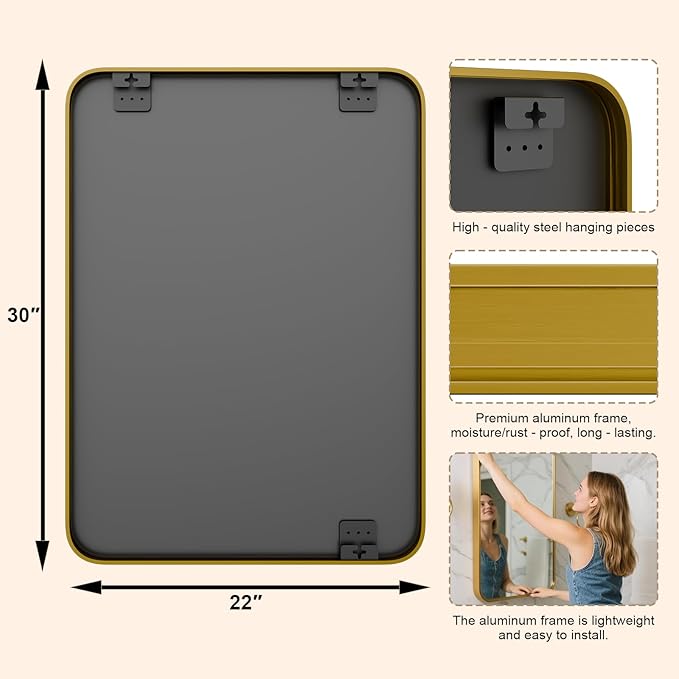 22"×30" Bathroom Mirror for Wall, Modern Bathroom Vanity Mirror - Image 4