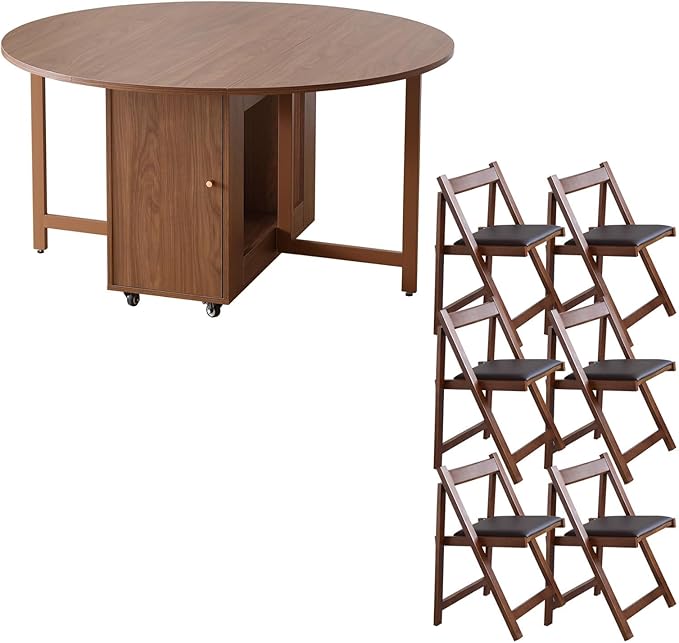 Walnut Round Folding Dining Table by HOME