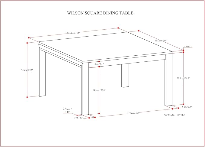 SIMPLIHOME Wilson Square Dining Table, Solid Wood Walnut Veneer, 54-inches - Image 3