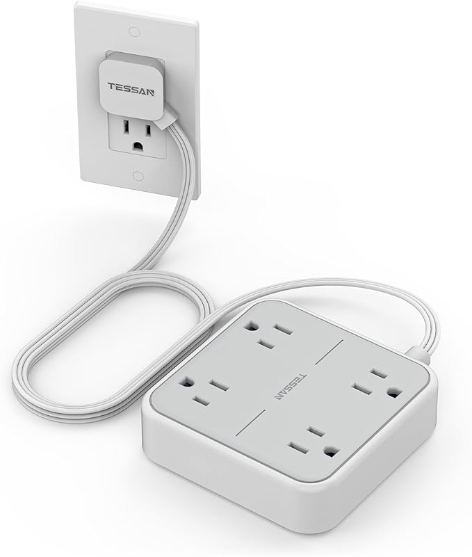 Surge Protector Power Strip, TESSAN 5 ft Extension Cord Flat Plug by TESSAN