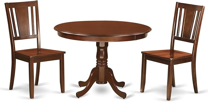 East West Furniture HLDU3-MAH-W 3 Piece Dining Set Contains a Round Dining Room - Image 2