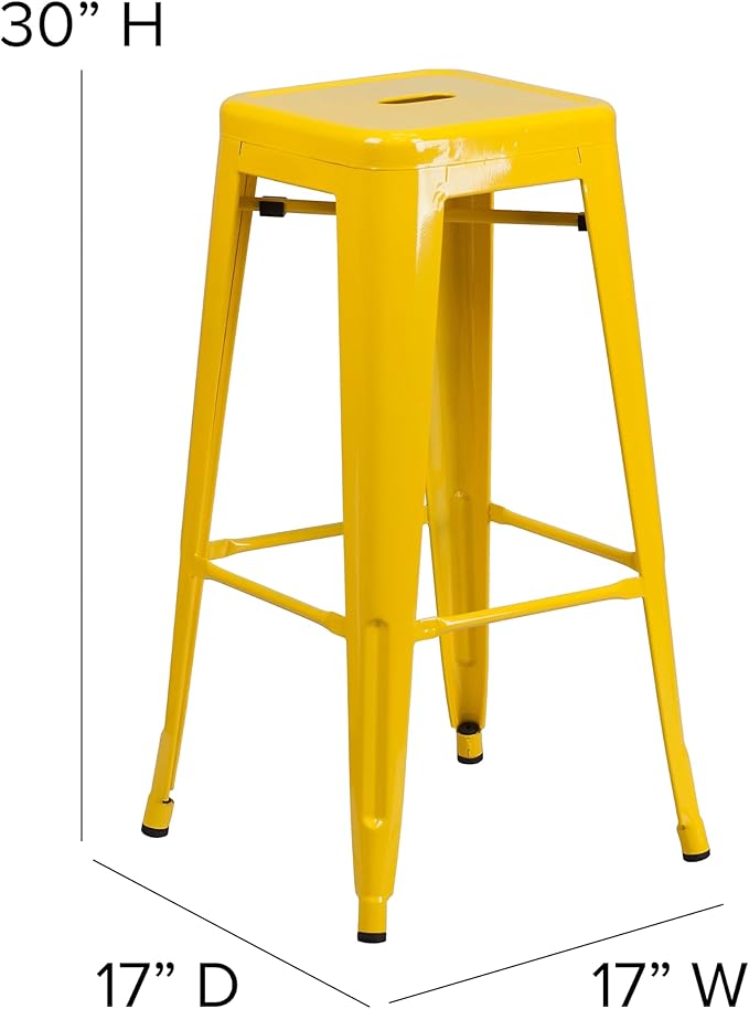 Flash Furniture Lily 4 Pack Commercial Grade 30" High Backless Yellow Metal - Image 3