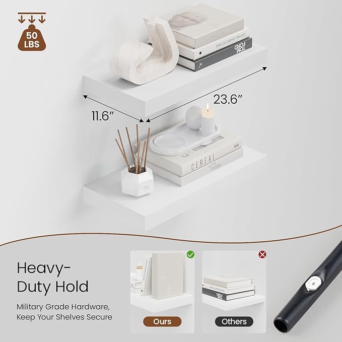 Heimlove 12" Deep White Floating Shelves - Image 4