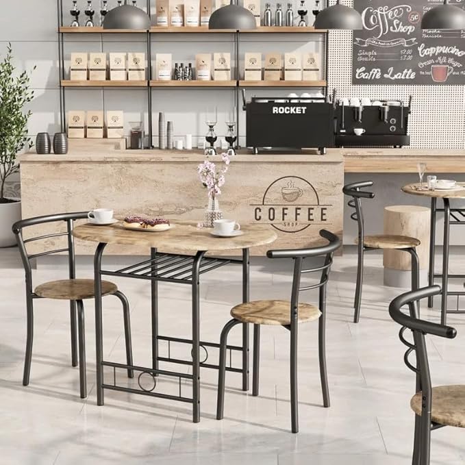Shahoo 3-Piece Wooden Dining Table Set, Kitchen Breakfast Nook Sets - Image 2