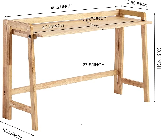 Solid Wood Folding Desk Mid Century Modern Table, Simple Study Makeup - Image 2