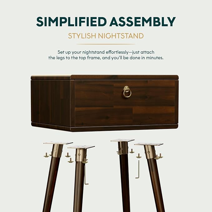 Bme Alden Wood Nightstand, Solid Wood End Table, Mid Century Modern Nightstand - Image 5